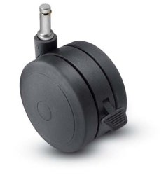 Caster; Twin; Swivel; 5" (125mm); Polyurethane; Grip Ring; 7/16"x1-1/4"; Black; Rivet; 180#; Pedal Lock; Wheel (Item #68653)