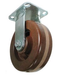 Caster; Rigid; 4"x1-1/4"; Hi-Temp Phenolic; Plate; 3-1/8"x4-1/8"; 3/8" holes: 1-3/4"x3" (slotted to 2-3/8"x3-3/8"); Spanner; 475/550 deg; 350# (Item #67630)