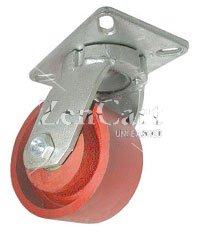 (image for) Caster; Swivel; 8 x 3; Steel; Top Plate; 5x7-1/4; holes: 3-3/8x5-1/4 (slotted to 4-1/8x6-1/8); 1/2 bolt; Zinc; Prec Tapered Brng; 4500#; Kingpinless (Item #68731)