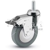 (image for) Caster; Swivel; 2" x 3/4"; Thermoplastized Rubber (Gray); Threaded Stem (10mm-25.4TPI x15mm); Chrome; Plain bore; 110#; Thread guards; Total Lock brake (Item #65965)
