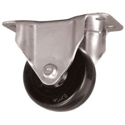 Caster; Rigid; 2" x 15/16"; Rubber (Soft); Plate (1-7/8" x 2-9/16"; holes: 15/16" x 2-1/8"; 1/4" bolt); Zinc; Plain bore; 90# (Item #65774)