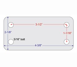 (image for) Caster; Rigid; 2-1/2" x 1-1/8"; Rubber (Hard); Plate; 2-1/8"x4-3/8": holes: 1-1/16"x3-1/2"; 5/16" bolt; Zinc; Plain bore; 175# (Item #64499)