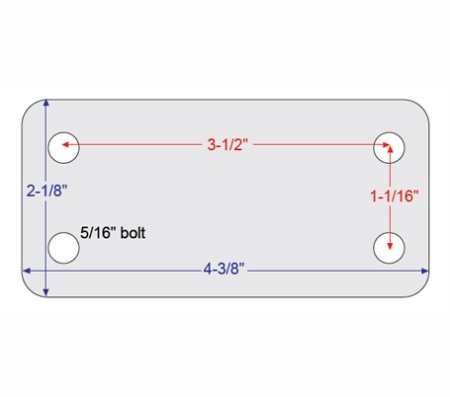 (image for) Caster; Rigid; 2-1/2" x 1-1/8"; Rubber (Hard); Plate; 2-1/8"x4-3/8": holes: 1-1/16"x3-1/2"; 5/16" bolt; Zinc; Plain bore; 175# (Item #64499)
