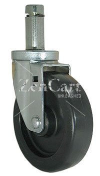 (image for) Caster; Swivel; 4" x 1-1/4"; Rubber; Hard; Octagonal; 3/4"x2-1/8"; 3 cross drilled holes; Zinc; Nylon Brng; 275# (Item #69195)