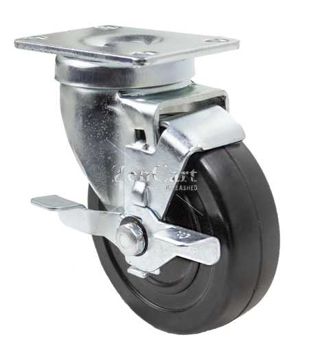 (image for) Caster; Swivel; 5" x 1-1/4"; Rubber (Soft); Top Plate (2-1/2"x3-5/8"; holes: 1-3/4"x2-7/8" slotted to 3"; 5/16" bolt); Zinc; Ball Brng; 200#; Tread Brake (Item #65723)