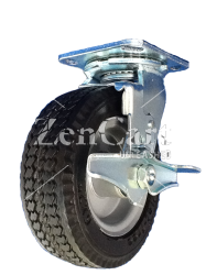 (image for) Caster; Swivel; 6" x 2"; Flat Free; Plate (4"x4-1/2"; holes: 2-5/8x3-5/8 slotted to 3x3; 3/8 bolt); Prec Ball Brng; 250#; Sawtooth Tread; Prem Hub; Wheel Brake (Item #66705)