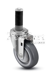 (image for) Caster; Swivel; 4" x 1-1/4"; PolyU on PolyO (Gray); Expandable Adapter (Round for 1" - 1-1/16" ID tubing); Zinc; Prec Ball Brng; 300#; Dust Cover; Total Lock (Item #63854)