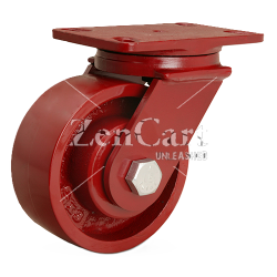 (image for) Caster; Swivel; 6" x 2-1/2"; Cast Iron; Plate (4-1/2"x6-1/4"; holes: 2-7/16"x4-15/16" slotted to 3-3/8"x5-1/4"; 1/2" bolt); Red Yoke; Roller Brng; 2200# (Item #62952)