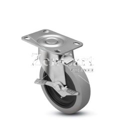 (image for) Caster; Swivel; 5" x 1"; TPR Rubber (Gray); Top Plate (2-5/8x3-3/4; holes: 1-3/4x2-3/4 slotted to 3; 5/16 bolt); Zinc; Plain bore; 130#; Tread brake (Item #64776)
