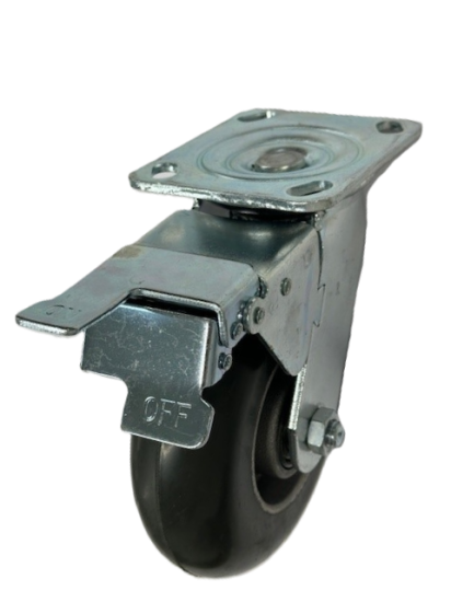 Caster; Swivel; 6\"x2\"; Balloon Rubber (Gr) on Alum; Plate (4\"x4-1/2\"; holes: 2-5/8\"x3-5/8\" slotted to 3\"x3\"; 3/8\" bolt); Zinc; Ball Brng; 350#; Total Lock (Item #66933)