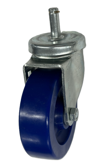 Caster; Swivel; 4\" x 1-1/4\"; Polyurethane (Solid); Grip Ring (7/16\" x 1-1/4\"); Zinc; Delrin Spanner; 300#; Dust Cover (Mtl) (Item #63895)