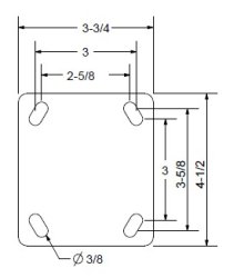 (image for) Caster; Swivel; 5 x 1-1/4; Phenolic; Top Plate; 3-3/4x4-1/2; hole spacing: 2-5/8x3-5/8 (slotted to 3x3); 3/8 bolt; Stainless; SS Spanner; 350#; Brake (Item #68425)