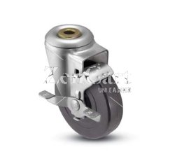 (image for) Caster; Swivel; 5" x 1-1/4"; Polyolefin; Hollow Kingpin (1/2" bolt hole); Zinc; Plain bore; 300#; Dust Cover (Mtl); Brake (Item #64757)