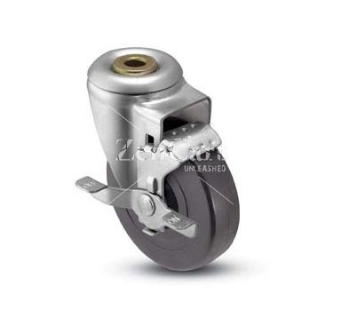 (image for) Caster; Swivel; 5" x 1-1/4"; Polyolefin; Hollow Kingpin (1/2" bolt hole); Zinc; Plain bore; 300#; Dust Cover (Mtl); Brake (Item #64757)
