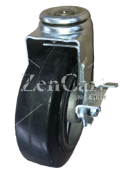 (image for) Caster; Swivel; 6" x 2"; Rubber on Alum; Hollow Kingpin (1/2" bolt hole); Zinc; Sealed Prec Ball Brng; 400#; Wheel brake (Item #63913)