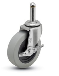 Caster; Swivel; 5" x 1-1/4"; Thermoplastized Rubber (Gray); Grip Ring (7/16"x1-3/8"); Zinc; Plain bore; 300#; Side friction brake (Item #66529)