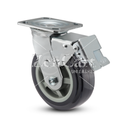 (image for) Caster; Swivel; 4" x 2; PolyU on PolyO (Blue); Top Plate; 4x4-1/2; hole spacing: 2-5/8x3-5/8 (slotted to 3x3); 3/8 bolt; Zinc; Sealed Prec BB; 700#; Total Lock (Item #66149)