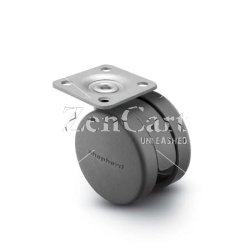 (image for) Caster; Twin; Swivel; 2" (50mm); Nylon; Top Plate; 1-1/2"x1-1/2"; holes: 1"x1"; 3/16" bolt; Black; Rivet Brng; 75# (Item #69310)