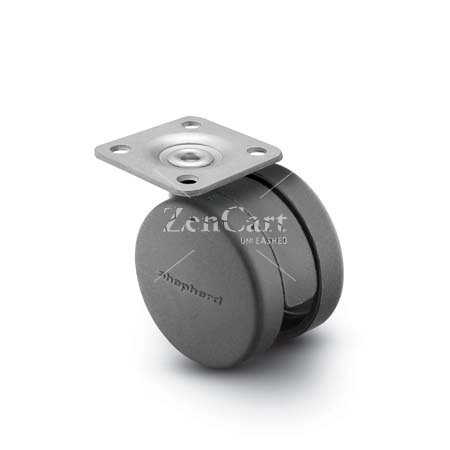 (image for) Caster; Twin; Swivel; 2" (50mm); Thermoplastized Rubber (Black); Plate; 1-1/2"x1-1/2"; holes: 1"x1"; 3/16" bolt; Black; Rivet; 75# (Item #68602)