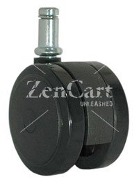 (image for) Caster; Twin; Swivel; 2-3/8" (60mm); Nylon; Grip Ring; 7/16"x7/8"; Black; Zinc Body Brng; 100# (Item #69775)