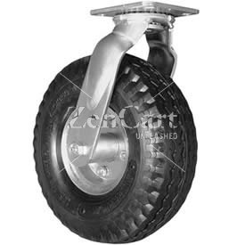(image for) Caster; Swivel; 12" x 3-1/2"; Pneumatic (Black); Plate (4"x4-1/2"; holes: 2-5/8"x3-5/8" slotted to 3"x3"; 3/8" bolt); Zinc; Ball Brng; 460# (Item #65708)