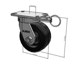 Caster; Swivel; 6" x 2"; Phenolic; Plate (4-1/2"x6-1/4"; holes: 2-7/16"x4-15/16" slotted to 3-3/8"x5-1/4"; 1/2" bolt); Roller Brng; 1200#; Kingpinless; Pos Lok (Item #63162)
