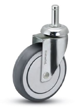 (image for) Caster; Swivel; 4" x 1-1/4"; PolyU on PolyO (Gray); Grip Ring (7/16" x 1-7/16"); Chrome; Precision Ball Brng; 240#; Thread guards (Item #64927)