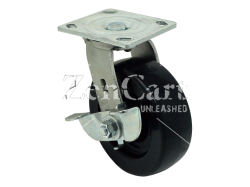 (image for) Caster; Swivel; 8" x 2"; Polyolefin; Plate (4-1/2"x6-1/4"; holes: 2-7/16"x4-15/16" slotted to 3-3/8"x5-1/4"; 1/2" bolt); Zinc; Roller Brng; 900#; Tread Brake (Item #66053)