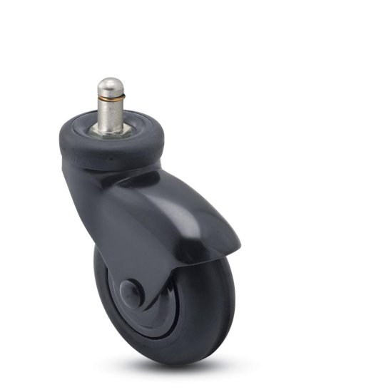Caster; Swivel; 3\"x15/16\"; Rubber (Soft); Grip Ring (7/16\"x7/8\"); Black; Precision Ball Brng; 110#; Hood; Thread guards (Item #67448)