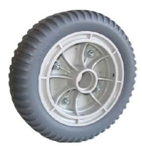 (image for) Wheel; 10" x 3"; Flat Free (Black); Ball Brng; 1/2" Bore; 4" Hub Length; 250#; Centered Bolted Hub; Gray/ Tan Plastic (Item #88742)