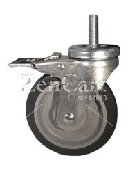 (image for) Caster; Swivel; 4" x 1-1/4"; PolyU on PolyO (Gr/Bg); Threaded Stem (1/2"-13TPI x 1"); Zinc; Delrin Spanner; 300#; Total Lock; Steel Brake Pedal (Item #66447)