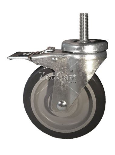 (image for) Caster; Swivel; 4" x 1-1/4"; PolyU on PolyO (Gr/Bg); Threaded Stem (1/2"-13TPI x 1"); Zinc; Delrin Spanner; 300#; Total Lock; Steel Brake Pedal (Item #66447)