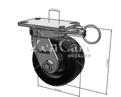 (image for) Caster; Swivel; 6" x 3"; Phenolic; Plate (4-1/2"x6-1/4"; holes: 2-7/16"x4-15/16" slots to 3-3/8"x5-1/4"; 1/2" bolt); Tprd Rlr Brng; 2000#; Kingpinless; Pos Lock (Item #63598)