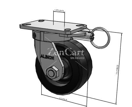 (image for) Caster; Swivel; 6" x 2"; Phenolic; Plate (4-1/2"x6-1/4"; holes: 2-7/16"x4-15/16" slotted to 3-3/8"x5-1/4"; 1/2" bolt); Roller Brng; 1200#; Kingpinless; Pos Lok (Item #63162)