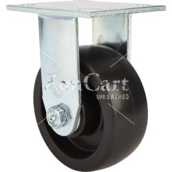 (image for) Caster; Rigid; 5" x 1-1/2"; Polyolefin LD; Plate (4"x4-1/2"; holes: 2-5/8"x3-5/8" slots to 3"x3"; 3/8" bolt); Zinc; Delrin Spanner; 450# (Item #63207)