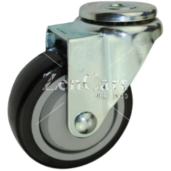 (image for) Caster; Swivel; 4" x 1-1/4"; PolyU on PolyO (Black); Hollow Kingpin (1/2" bolt hole); Zinc; Plain bore; 250#; Dust Cover (Mtl) (Item #64896)