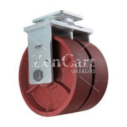 (image for) Dual Wheel Caster; Rigid; 6" x 3"; Crowned Ductile; Plate (6-1/4"x7-1/2": holes: 4-1/8"x6" slots to 4-1/2"x6-1/8"; 1/2" bolt); Tapered Brng; 20000# (Item #63119)