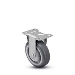 Caster; Rigid; 6" x 1-1/4"; PolyU on PolyO (Gray); Plate (2-5/8"x3-3/4"; holes: 1-3/4"x2-3/4" slotted to 3"; 5/16" bolt); Zinc; Prec Ball Brng; 325#; Thrd Grds (Item #64524)