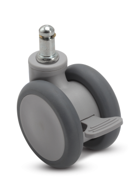 (image for) Caster; Twin Wheel; Swivel; 65mm; Thermoplastized Rubber (Gray); Grip Ring (7/16"x7/8"); Gray; Riveted Axle; 110#; Wheel Brake (Item #66697)