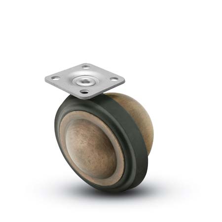 Caster; Ball; Swivel; 3\"; Rubber; Top Plate; 1-3/16\"x2\"; holes: 13/16\"x1-9/16\"; 3/16 bolt; Antique; Acetyl/ Resin Brng; 100# (Item #69629)