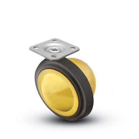 (image for) Caster; Ball; Swivel; 3\"; Rubber; Plate; 1-3/16\"x2\"; holes: 13/16\"x1-9/16\"; 3/16\" bolt; Brass; Acetyl/ Resin Brng; 100# (Item #69638)