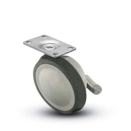 (image for) Caster; Ball; Swivel; 3\"; Rubber; Top Plate; 1-1/2\"x1-1/2\"; holes: 1\"x1\"; 3/16\" bolt; Chrome; Satin; Acetyl/ Resin Brng; 100#; Whl Lck (Item #69594)