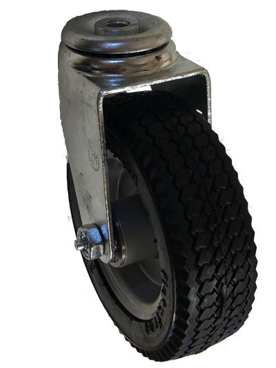 Caster; Swivel; 6\" x 2\"; Foam-Filled Flat Free Tire (Black); Hollow Kingpin (1/2\" bolt hole); Zinc; Prec Ball Brngs; 150#; Bolted Hub; Wheel Brake (Item #63276)