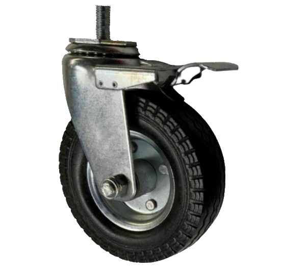 (image for) Caster; Swivel; 6\" x 2\"; Flat Free (Black); Threaded Stem (1/2\"-13TPI x 1-1/2\"); Zinc; Ball Brng; 150#; Bolted Hub; Total Lock Brake. Temp sensitive. (Item #63255)