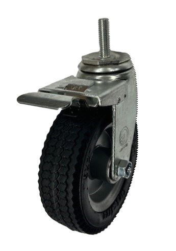 (image for) Caster; Swivel; 6\" x 2\"; Flat Free (Black); Threaded Stem (1/2\"-13TPI x 1-1/2\"); Zinc; Ball Brng; 250#; Premium Welded Hub; Total Lock Brake. Temp sensitive. (Item #63254)