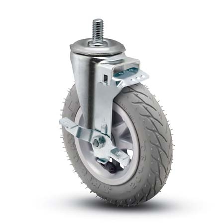 (image for) Caster; Swivel; 6\" x 1-1/4\"; Foam-Filled Flat Free Tire (Gray); Threaded Stem (1/2\"-13TPI x 1\"); Zinc; Ball Brng; 150#; Tread brake (Item #64103)
