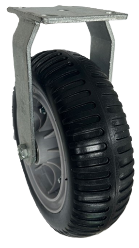 (image for) Caster; Rigid; 10\" x 3\"; Polyurethane Neverflat; Plastic Hub; Plate; 4\"x4-1/2\"; holes: 2-5/8\"x3-5/8\" (slotted to 3\"x3\"); 3/8\" bolt; Zinc; Ball Brng; 250# (Item #64227)