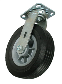 (image for) Caster; Swivel; 10" x 3"; Semi-Pneumatic (Black); Plate (4"x4-1/2"; holes: 2-5/8"x3-5/8" slotted to 3"x3"; 3/8" bolt); Zinc; Ball Brng; 550# (Item #65302)