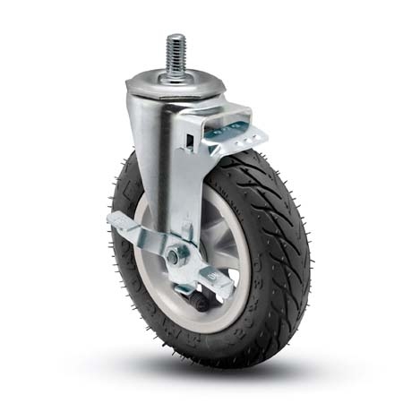 (image for) Caster; Swivel; 6\" x 1-1/4\"; Foam-Filled Flat Free Tire (Black); Threaded Stem (1/2\"-13TPI x 1\"); Zinc; Ball Brng; 150#; Tread brake (Item #64102)