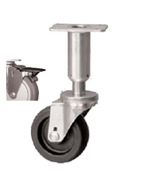 (image for) Leveling Caster; Swivel; 3"x1-1/4"; Polyolefin; Plate (2-3/8"x3-5/8"; holes: 1-3/4x2-7/8 slotted to 3; 5/16 bolt); 300#; Load height: 7.7" - 9.3"; Pedal Brake (Item #66971)